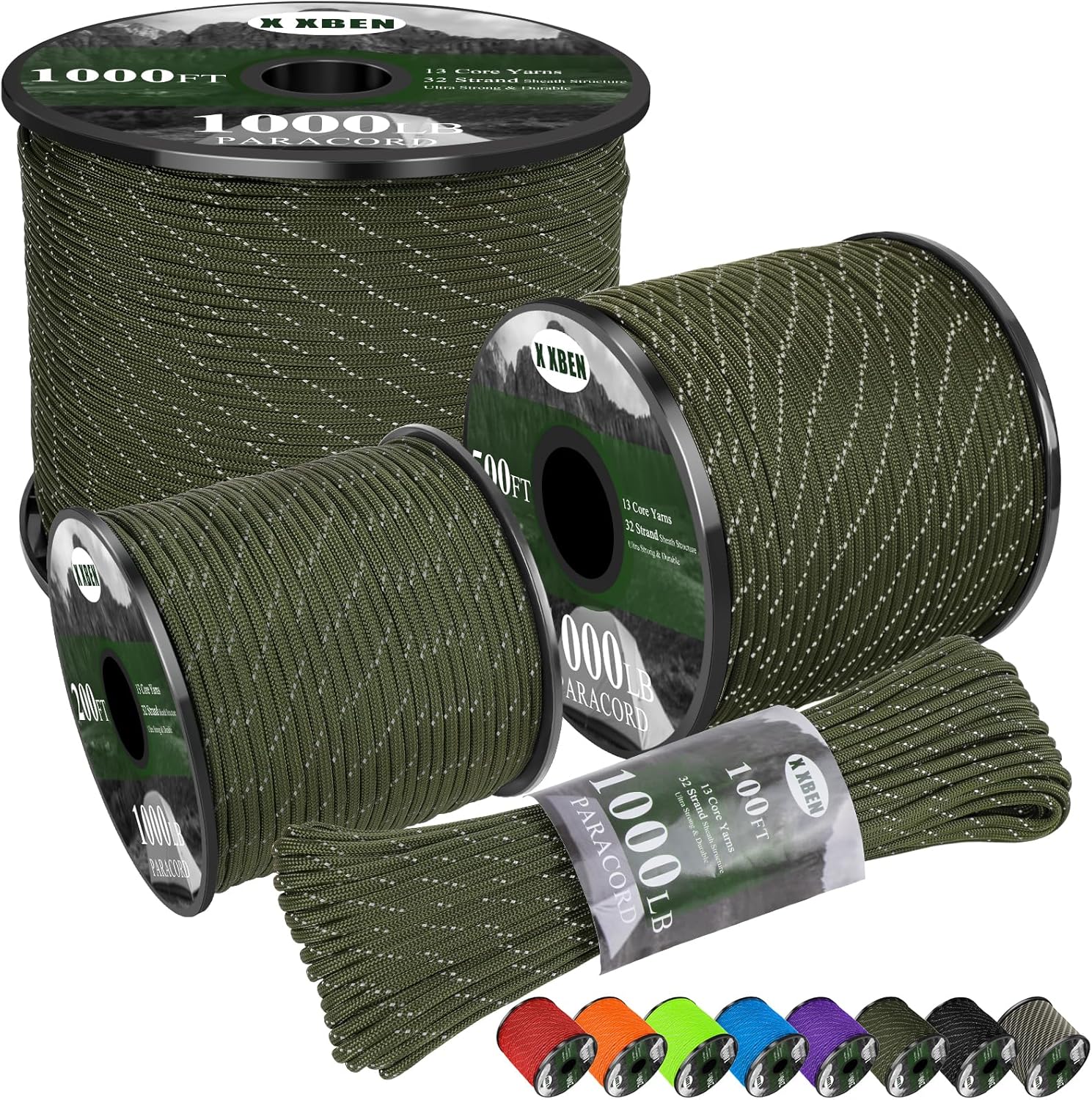 Para Cord 1000Ft - 1000lb Reflective Paracord Rope, 4mm x